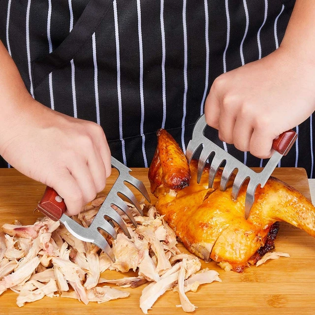 2 griffes de déchiquetage de viande en métal, fourchettes à viande en acier  inoxydable avec manche