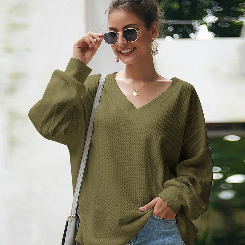 New Fashion Loose Knitted Sweater Women V-Neck Long Sleeve Striped Pullover Ladies Casual Spring Clothes Jerseys Mujer Moda 2020