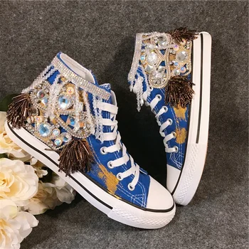 

Fringe Rhinestones Platform Women Sneakers Casual Shoes Ladies Bling Crystals Flats Wedding Party Shoes Woman Tenis Feminino