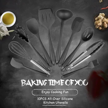 

10Pcs Kitchen Utensils Set Silicone Non-stick Cooking Utensils All Over Silica Gel Utensil Kitchenware DIY Kitchen Cooking Tools