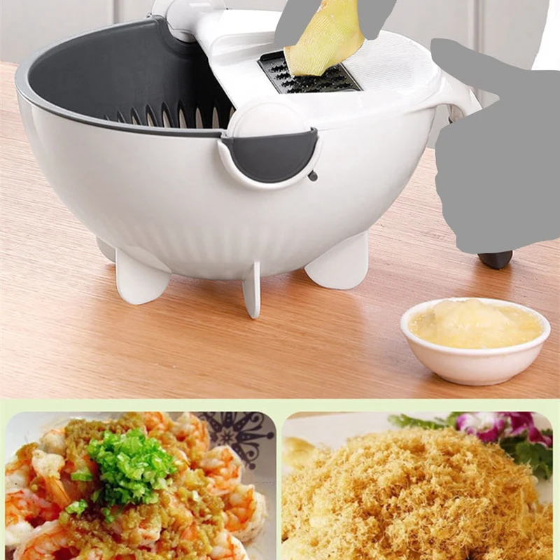 Top Deals Magic Rotate the Vegetable Cutter with Drain Basket Multi-Functional Kitchen Veggie Fruit Shredder Grater Slicer