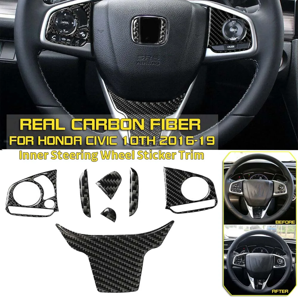 Carbon Fiber Style Inner Steering Wheel Cover Trim For Honda Civic 10th 2016-19