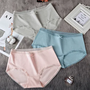 

2pcs/Set Mid Waist Cotton Briefs Women's Sexy Lingerie Soft Summer Underwear Lace Panties Breathable Underpants Female Intimates