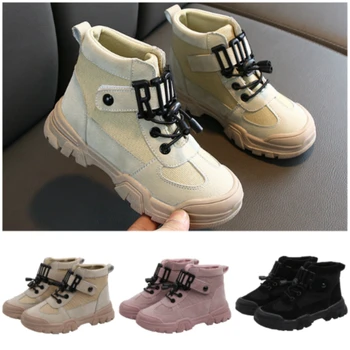 

Kids Boots for Baby Girls Boots Fashion Martin Boots Ankle High Punk Metal Letter Anti-Slip Sole for Boys Winter Shoes Students