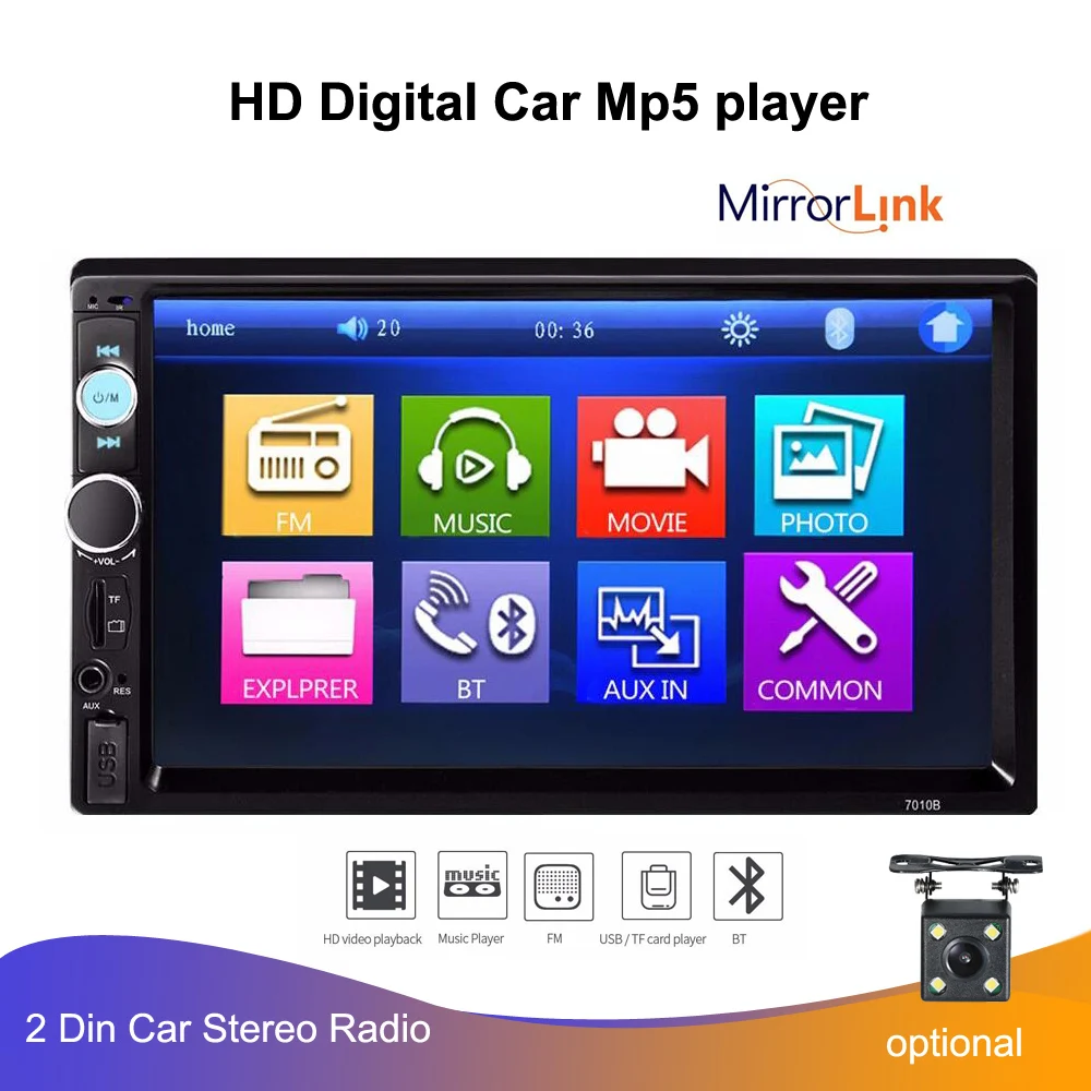 Car Rear View Camera 7" 2 DIN Radio Player