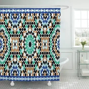 

Colorful Moroccan Morocco Border Traditional Pattern Abstract Alhambra Antique Shower Curtain Waterproof Polyester 60 Inch