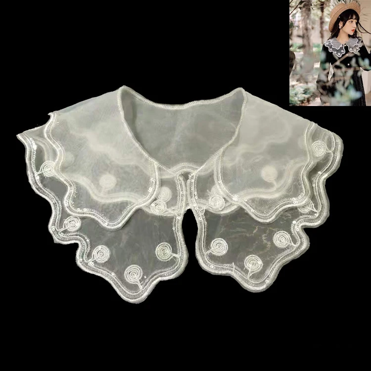 

Sequin embroidery double layer fake collar wild decoration spring with fashion women's dress sweet Korean version