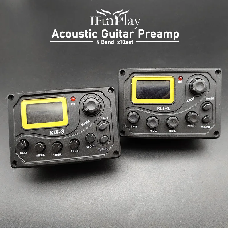 10Set 4-Band Acoustic Guitar Preamp Piezo Pickup EQ Equalizer with Microphone Tuner for Acoustic Guitar KLT-3/KLT-1