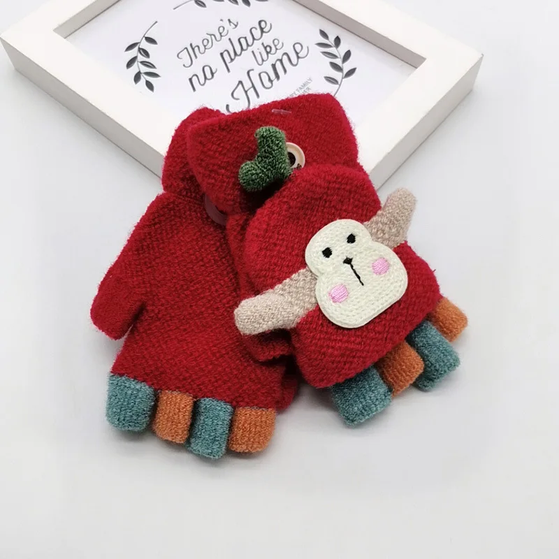 Зимние теплые перчатки обезьяны из плотного меха для маленьких мальчиков и девочек
