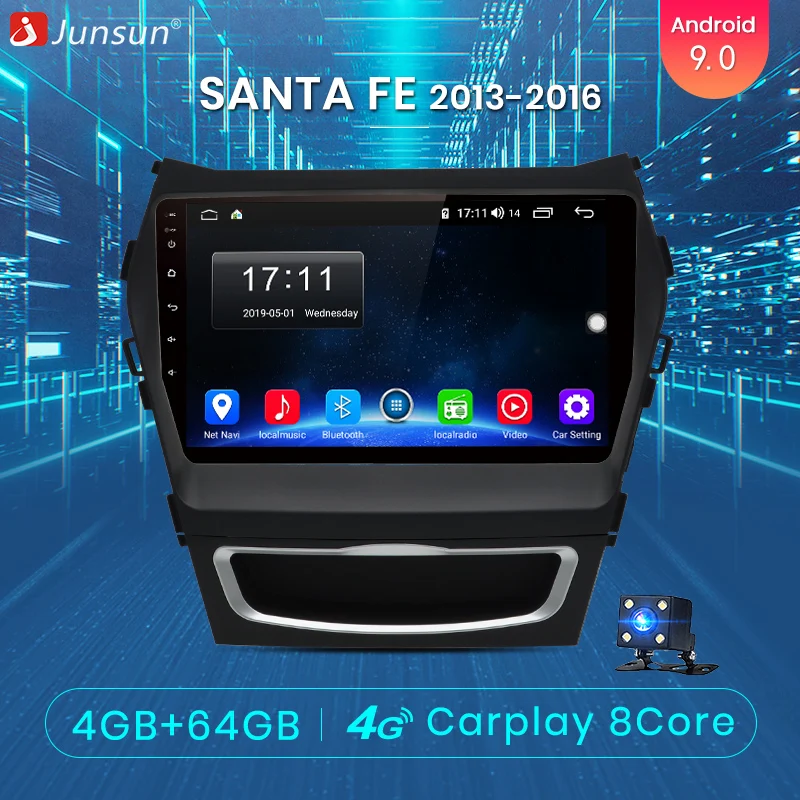 Junsun V1pro 4 + 64G Android 9 0 для hyundai Santa Fe 3 2013 2016 автомобильный Радио Мультимедиа Видео