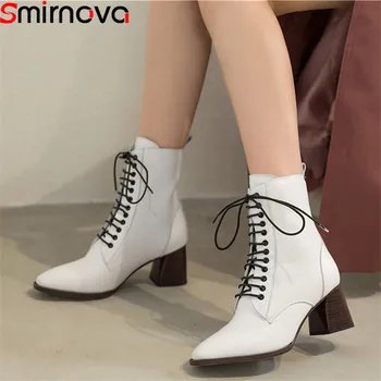 

Smirnova 2020 New Brand ankle boots genuine leather fashion simple women shoes high quality winter solid women boots