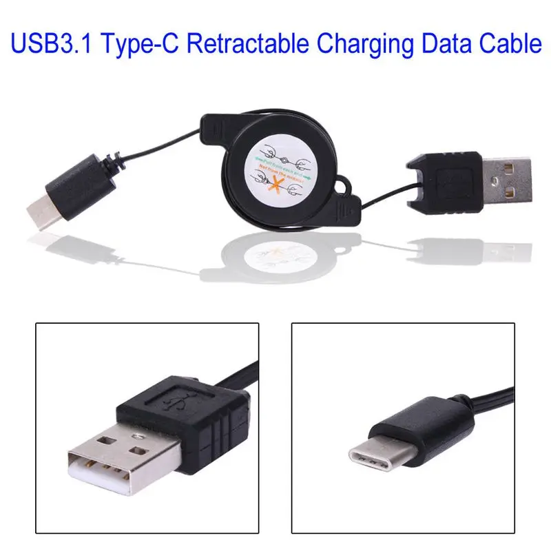 Горячий AMS-USB type C USB 3,1 выдвижной кабель зарядное устройство зарядный кабель type-C USB-C черный