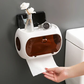 

Fashion Style Toilet Paper Holder Double Layer Waterproof Storage Tissue Box Wall Mounted Roll Dispenser Portable