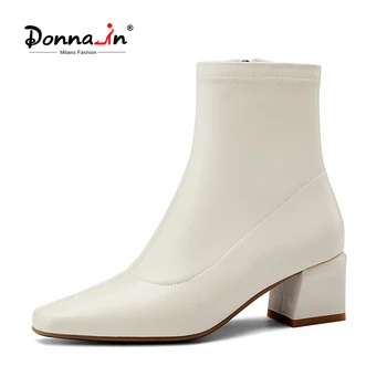 

Donna-in Heeled ankle boots side zipper square heel elegant women white autumn boots female shoes designer boots 2020 high heels
