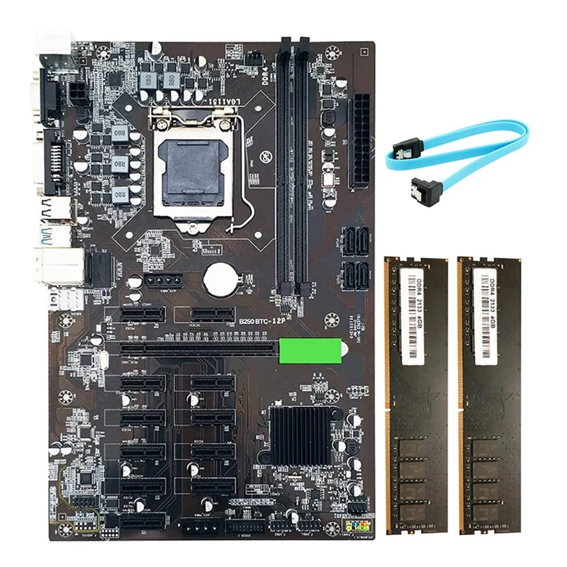 Материнская плата B250 BTC для майнинга с поддержкой VGA DVI LGA 1151 кабелем SATA + 2X DDR4 4 Гб 2311