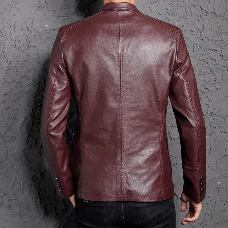 2019 Autumn Black Blue Yellow Red Leather Blazer Men Slim Fit Korean Fashion Mens Dress Jacket Hombre Faux Leather Jackets Coats 2019 Autumn Black Blue Yellow Red Leather Blazer Men Slim Fit Korean Fashion Mens Dress Jacket Hombre Faux Leather Jackets Coats