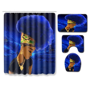 

African Women's New Creative Shower Curtain Cross-Border Supply Wholesale Graphic Customization Bathroom Carpet Combination Mat