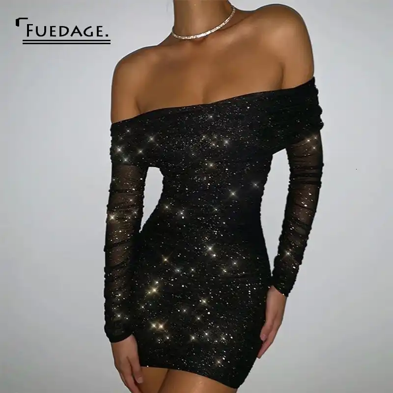 Fuedage Summer Sexy Glitter Women Dress 