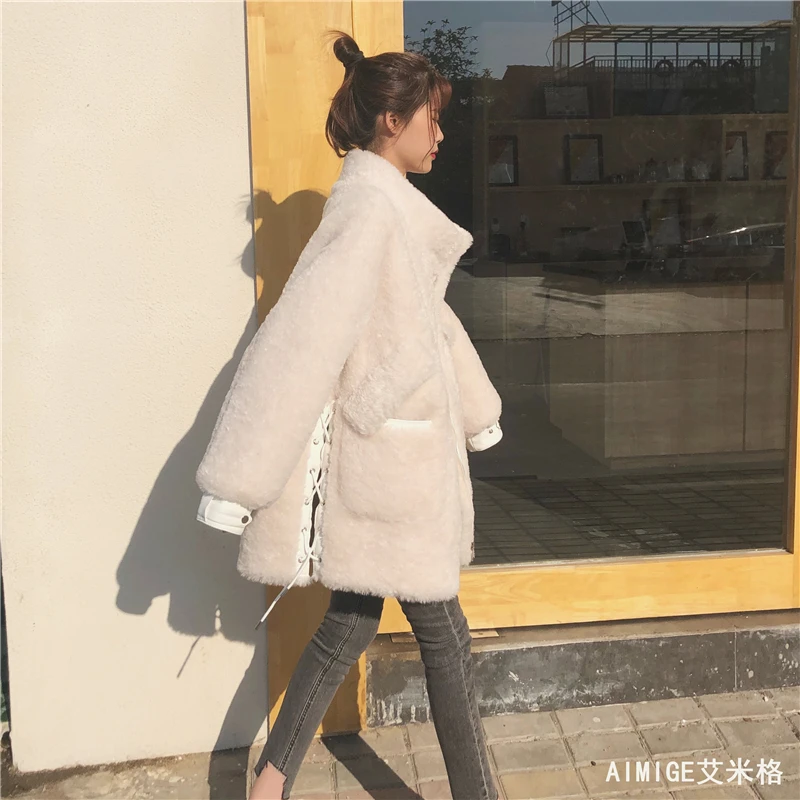 women's clothing winter outerwear coats new lambs wool plush curly fur coat Leather grass 1018