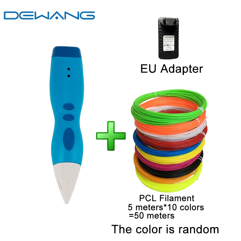 Dewang перезаряжаемая 3d Ручка для творчества мини 3d печать Ручка для детей низкая температура умная Волшебная ручка 1,75 мм PCL нить - Цвет: with 50m PCL EU