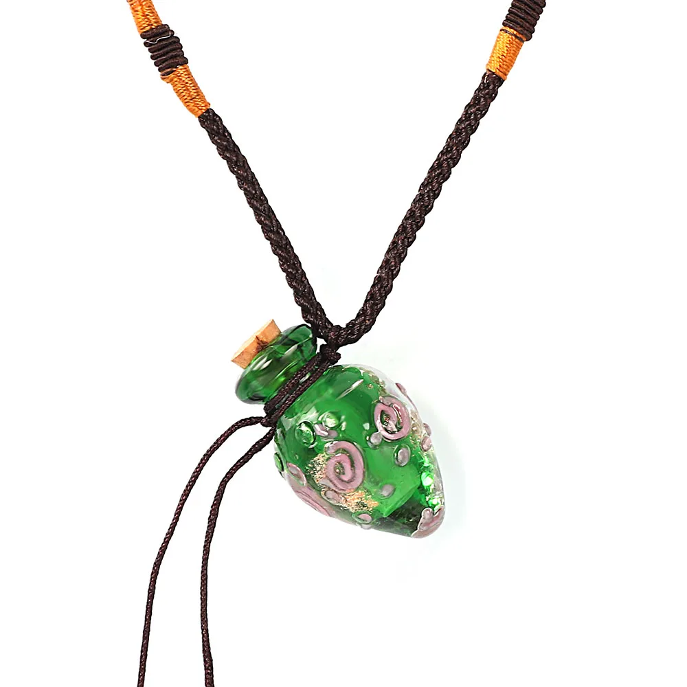 QIANBEI-Blumen-Anhänger-Halskette, bunter Lampwork-Glasanhänger, Diffusor für ätherische Öle, Herz-Parfümflaschen, Mode – Detail 6