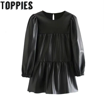 

winter black leather blouses tops women long sleeve spliced peplum shirts high street women tops