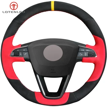 

LQTENLEO Black Suede Red Suede DIY Car Steering Wheel Cover For Seat Leon 5F Mk3 2013-2019 Ibiza 6J 2016-2019 Arona 2018