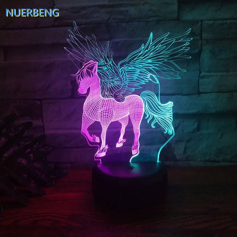 Cute unicorn Touch Sensor 3D Nightlight Rainbow Horse Desk Table Lamp Xmas Gift for Kids Friends Bedroom Decor Sleep Lighting | Лампы и
