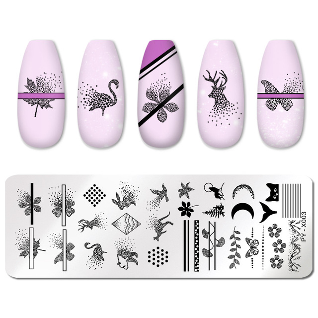 YOU Geometry Nail Stamping Plates Lines Animal Fruits Theme Template Plate Mold Nail Art Stencil Tools