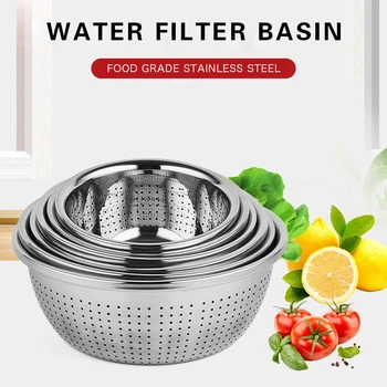 

Multifunctional Stainless Steel Drain Basin Vegetables Fruit Cleaning Drain Basin Basket Salad Mixer Bowl Kitchen Accessories