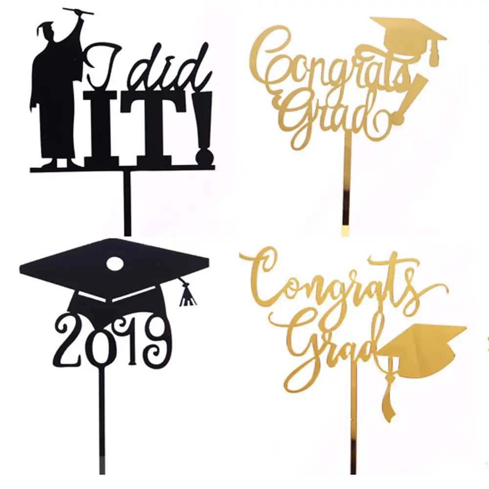 

2pcs Graduation Cake Topper Acrylic English Alphabet Cake Top Flag Graduation Party Decoration Accessories