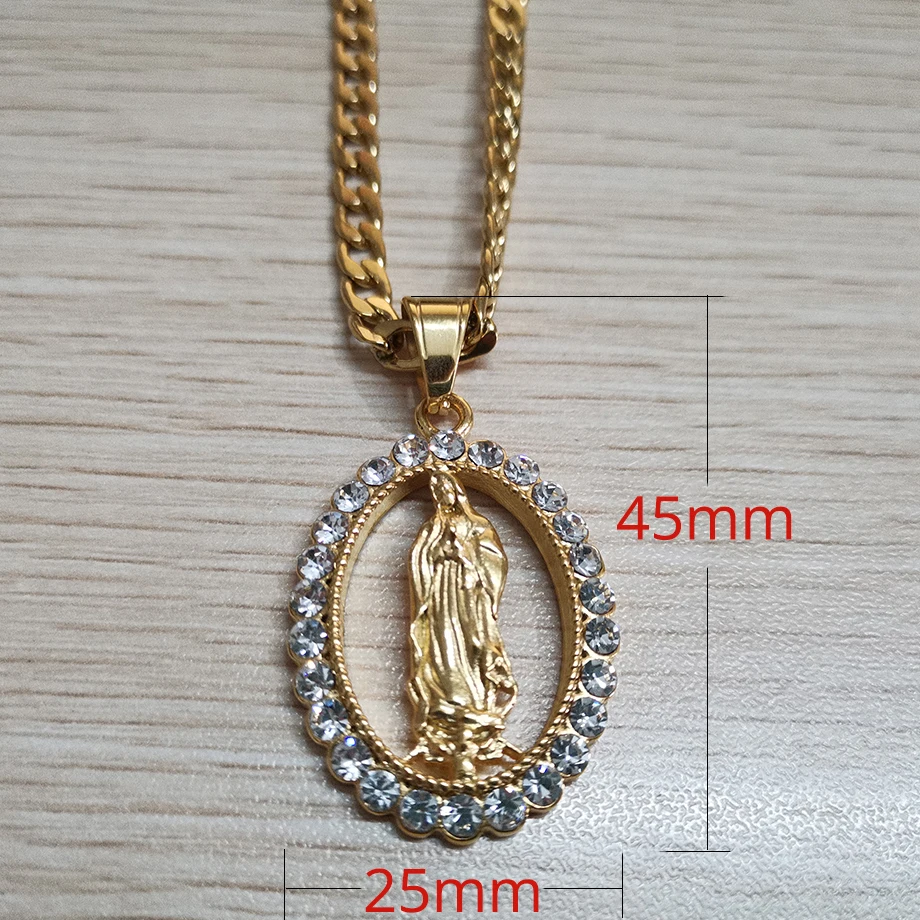 Золотые ожерелья и подвески в стиле хип-хоп Iced Out Big Virgin Mary, цепочка из нержавеющей стали для женщин, христианские ювелирные изделия, Мадонна XL1145