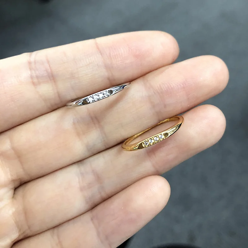 Four Small Zircon Couple Glisten Stainless Steel Finger Rings Women Wedding Jewelry wedding rings finger rings fashion rings zircon rings fashion ring couple rings stainless steel rings metal rings