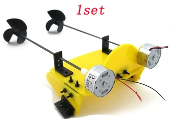 

1set DIY Handmade Assembly RC Model Boats Double 300 Motor Driven 40mm 3-blade Propeller for Kid Students Science Experiment