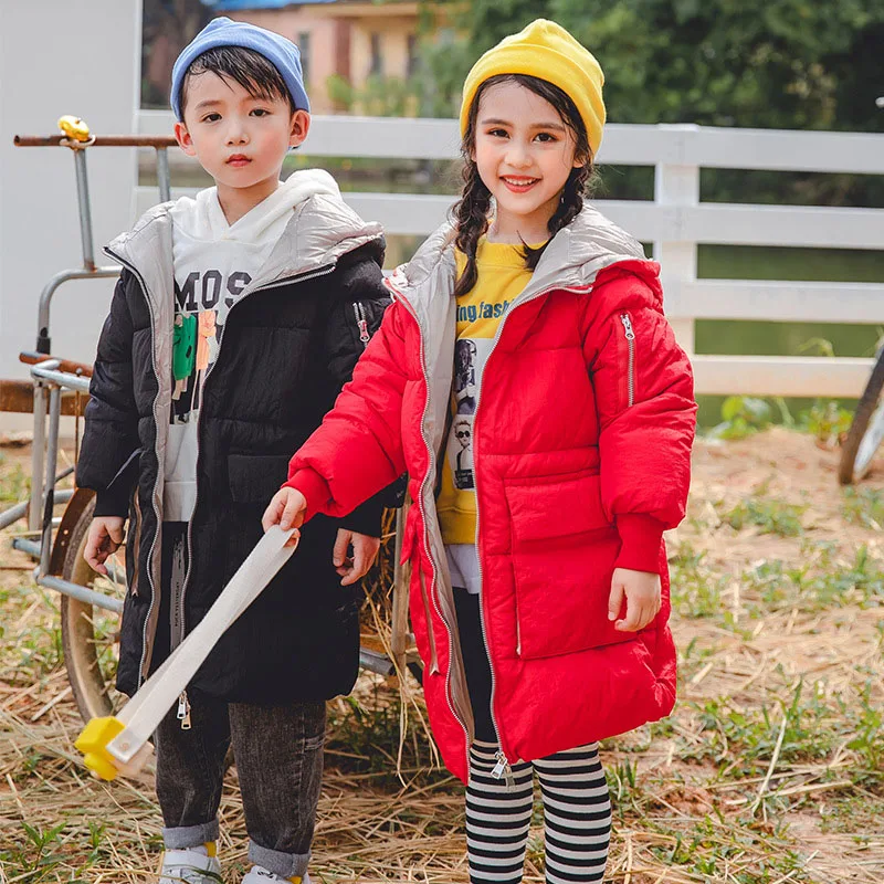 

Kid Winter Coat Girls Boys Children Fashion Winter Down Thick Cotton Jacket Hooded Long Down Coat for Teenage 3 6 8 10 12 Years