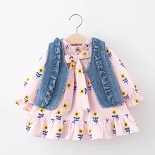 Г. Весеннее Платье с принтом маленькой маргаритки для девочек; джинсовый жилет