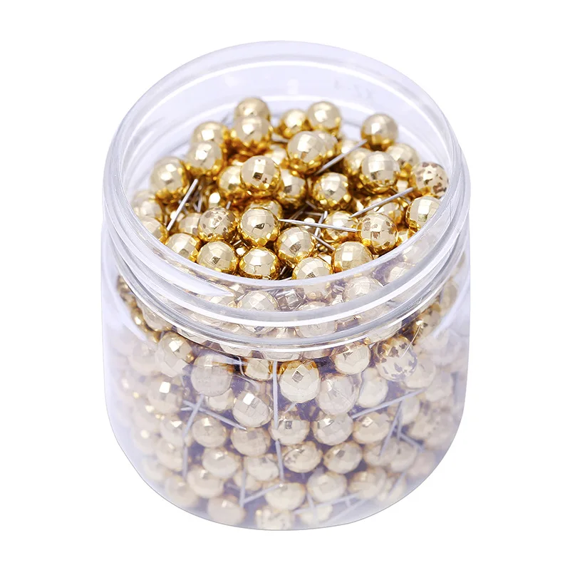 

400PCS Map Tacks Push Pins with Gold Round Head Steel Point for Bulletin Board Fabric Marking Push Pins with Clear Box