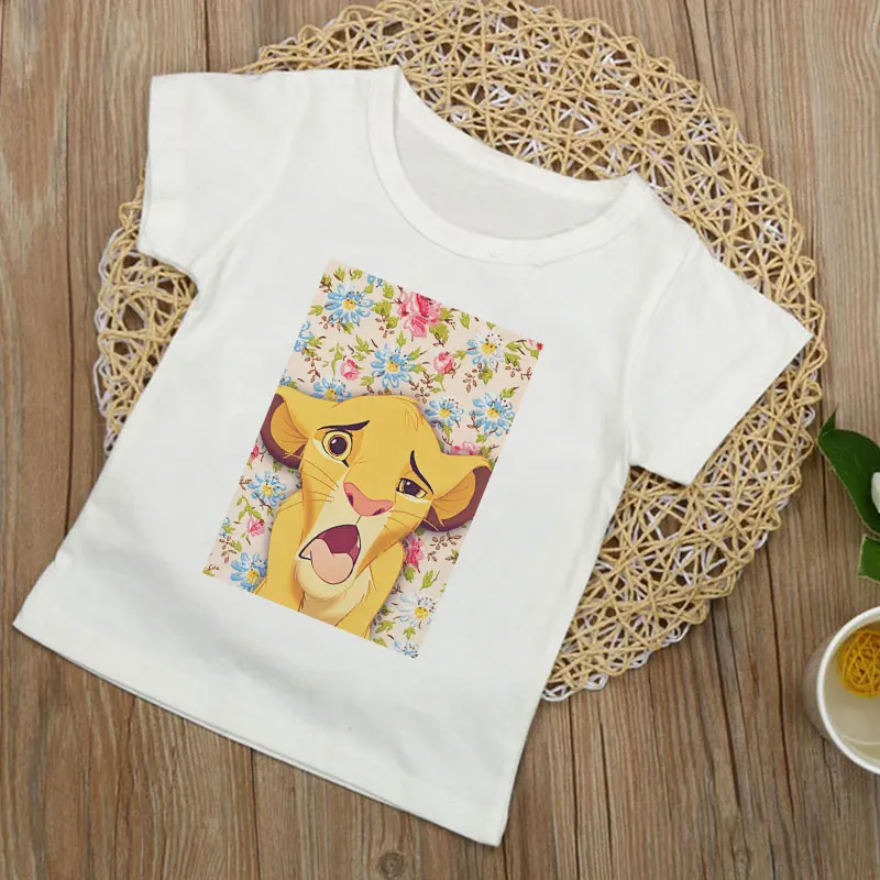 Kawaii/футболка для мальчиков коллекция года, модные Забавные футболки для девочек с изображением мультяшной мыши, принцессы, Льва рубашка корейского дизайна милые летние топы для детей - Цвет: 8956