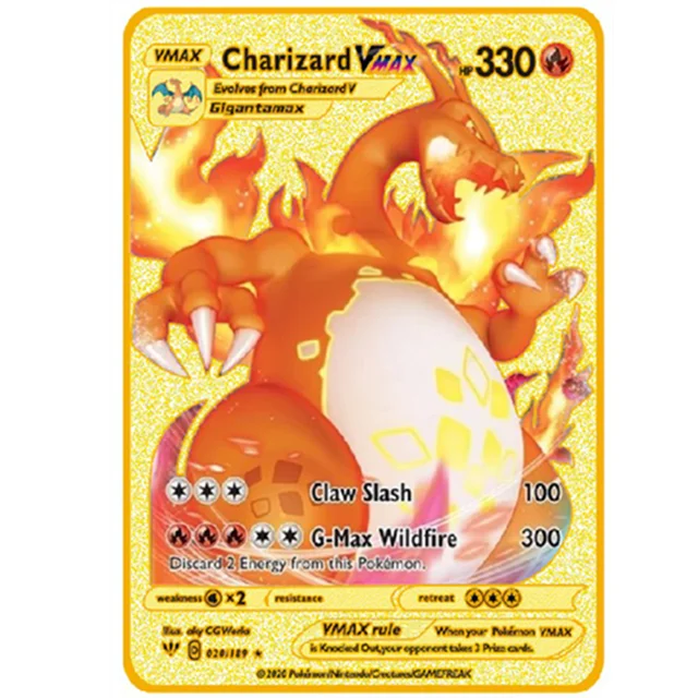 Pokemon Iron Shiny Cards English Charizard Mewtwo Pikachu Metal Cards Vmax Metal Gold Pack Game Collection Cards Gift Kids 23