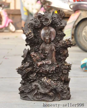 

wedding decoration 16"China buddhism temple bronze 5 Dragon kwan-yin GuanYin Goddess Buddha Statue