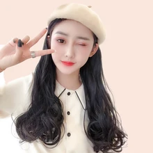 MUMUPI осень и зима девушка черные длинные вьющиеся волосы с шляпой интегрированный парик Подходит для женщин на каждый день синтетические волосы парик