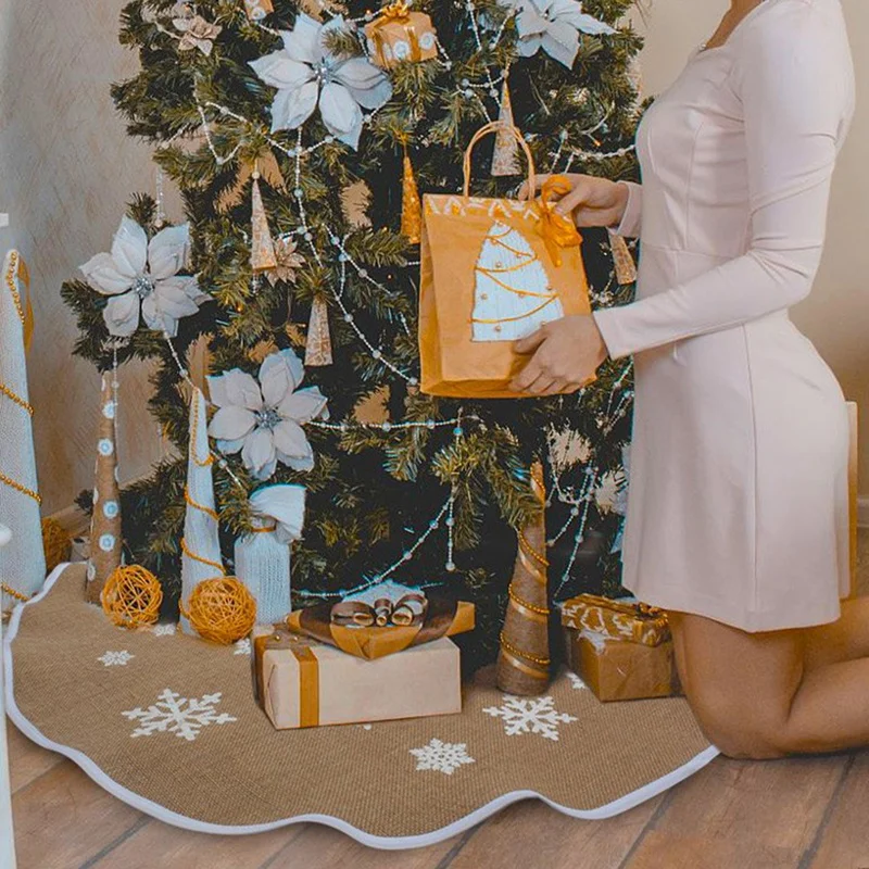 ProfessionalLinen Burlap Christmas Tree Skirt Border Large 48 Inches Round Indoor Outdoor Mat Xmas Party Holiday Decorations