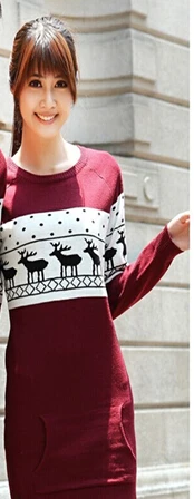 Новые осенние и зимние мужские/женские пуловеры с длинными рукавами винно-красного цвета, одинаковые свитера с оленями для пары на Рождество и год - Цвет: Picture color female