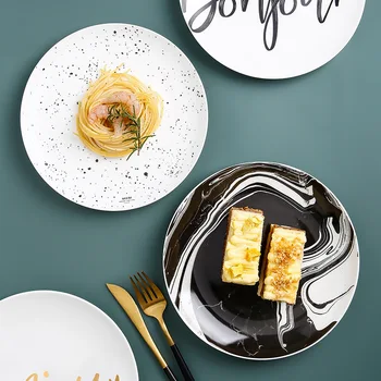 

Ceramic Plate Nordic Style Creative Dishes Steak Breakfast Plate Original Design Household Round Tableware Ins Kitchen supplies