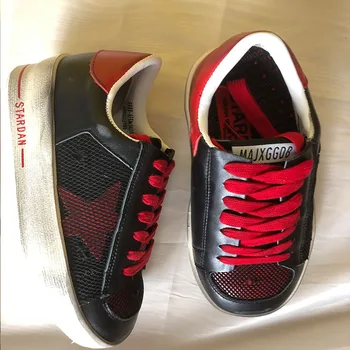 

In 2020 the new small white shoes dirty shoes leather and broken net do old couples style tie belt small dirty shoes sneakers