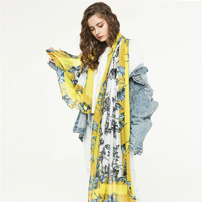 Шарф с принтом ветвей эвкалипта Женский пашминовый шарф жевательной резинкой