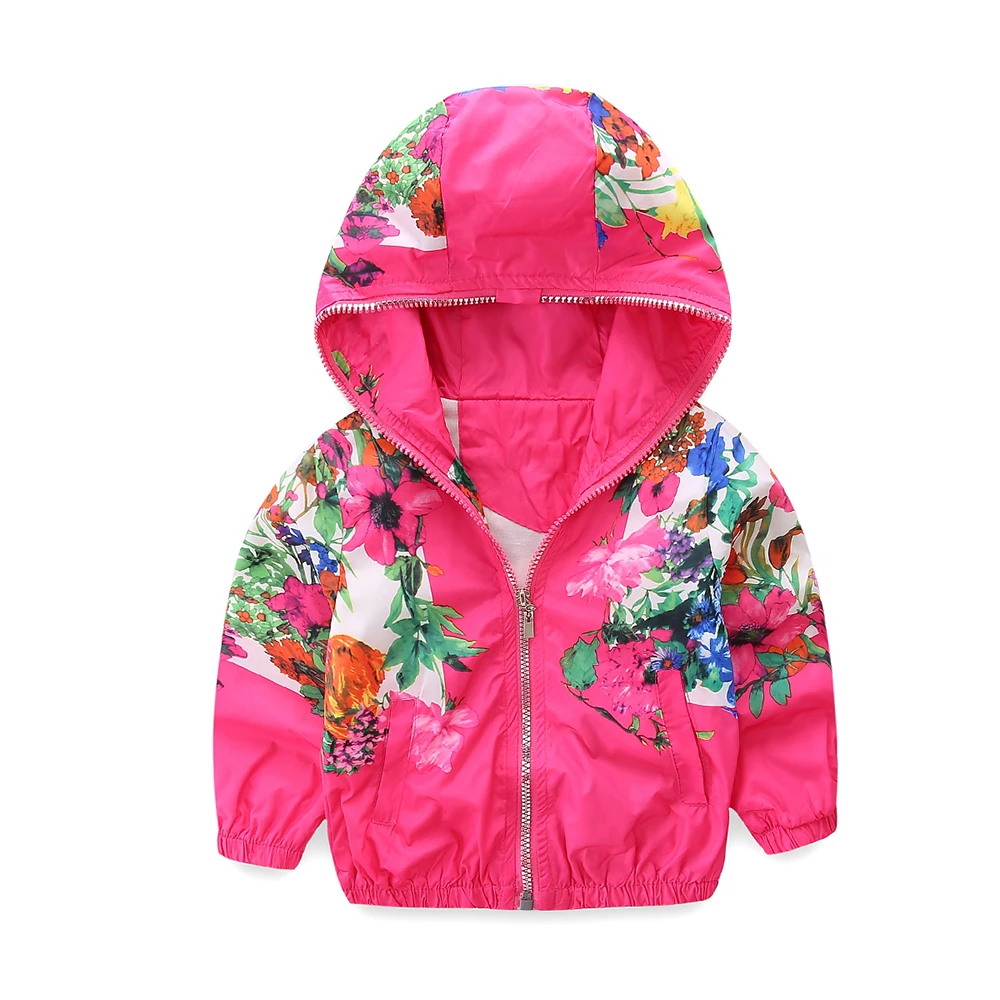 Куртка детская демисезонная на молнии с капюшоном и цветочным принтом|jackets for