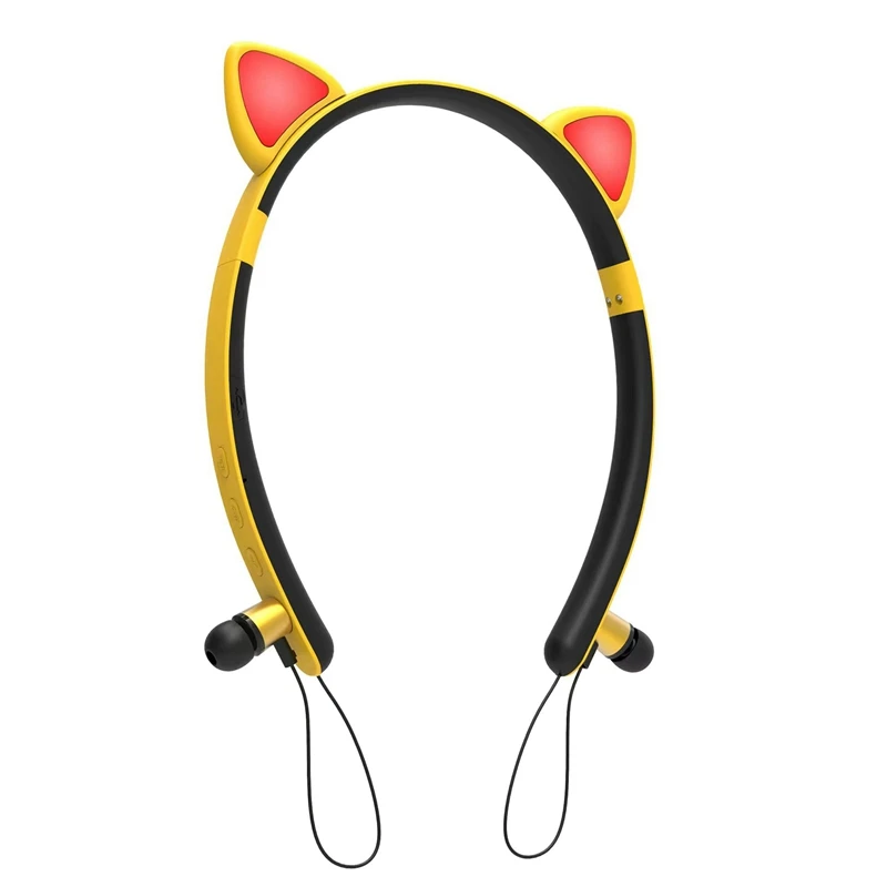 Bluetooth Wireless Cute Cat Ear Headphones with Mic LED Light Flashing Glowing On Ear Stereo Headset