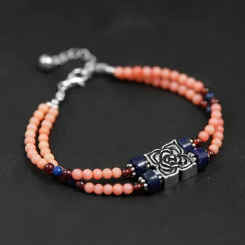 

Acecare Handmade beaded agate lapis lazuli beaded bracelet female models ethnic wind multi-layer bracelet