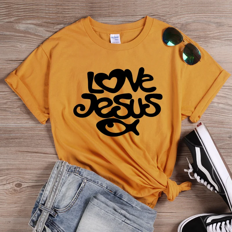 ONSEME христианская футболка принтовые тройники Для женщин Love рыбка с надписью Jesus